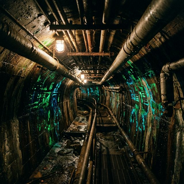 Tunnel sotterraneo con crescita microbica bioluminescente